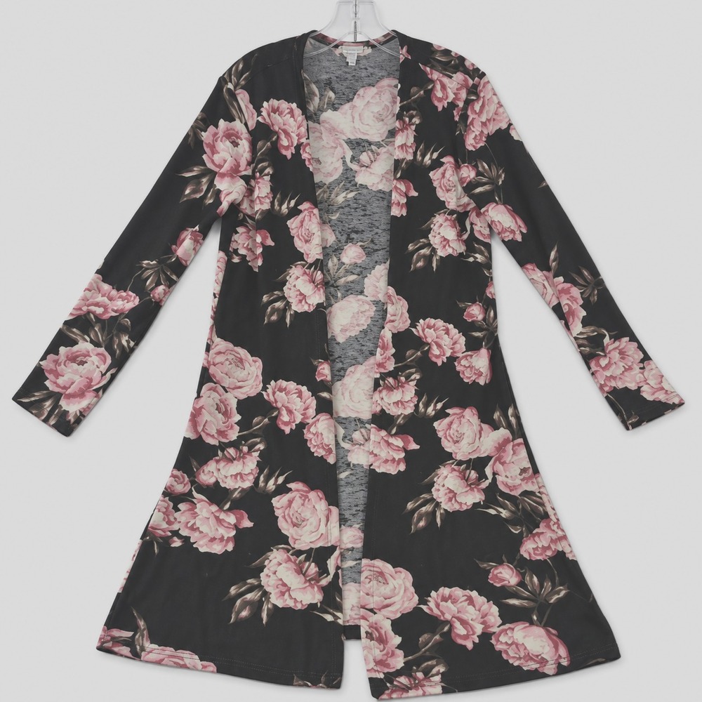 Charlotte Russe Duster Womens Medium Black Floral Cardigan Whimsigoth Romantic